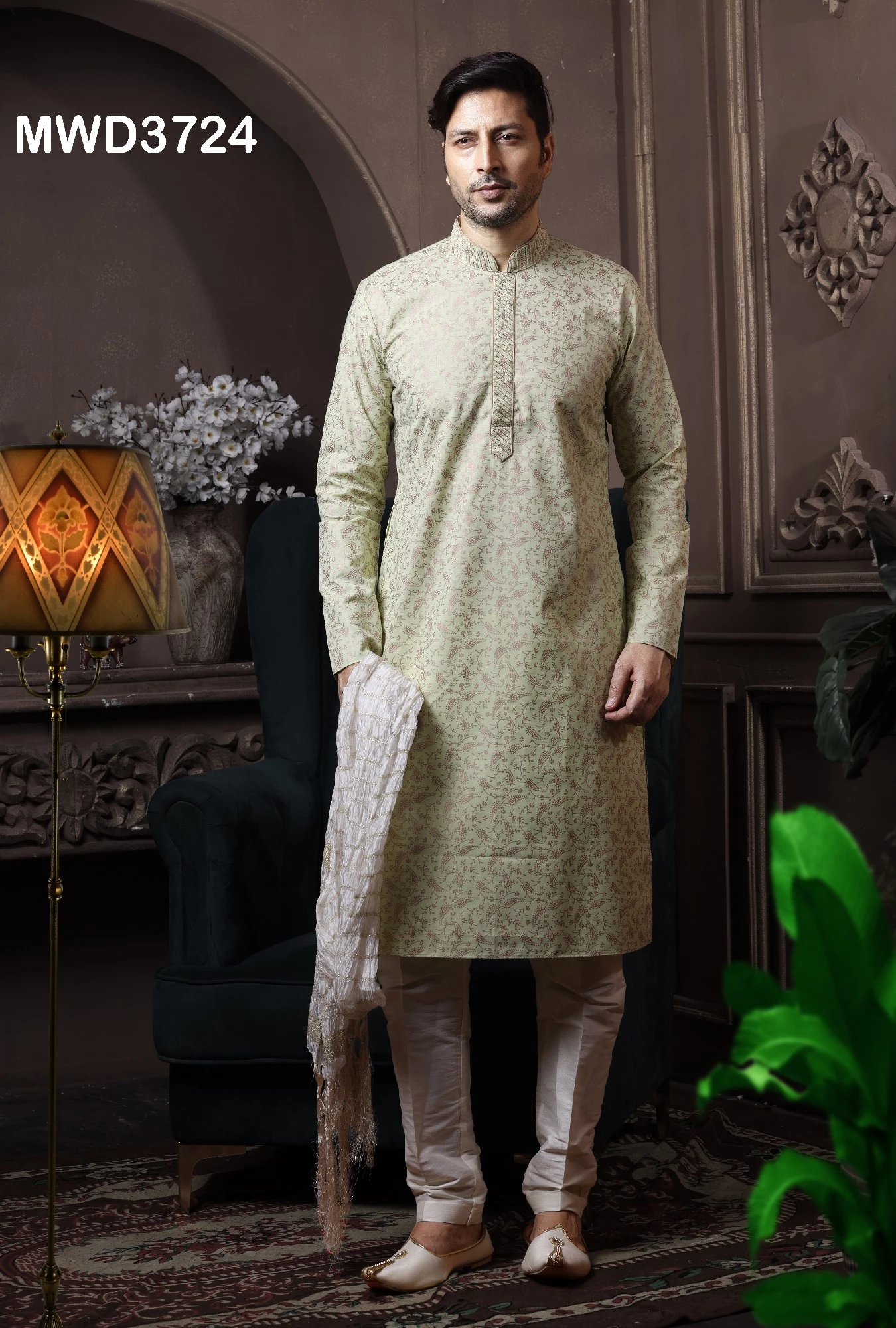 Green Printed Designs Mens Kurta Pajama, 36-1.webp